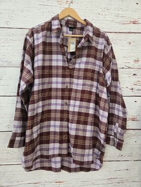 Eddie Bauer Women’s XL Plaid Flannel Shirt NWT Button Up Burgundy Purple